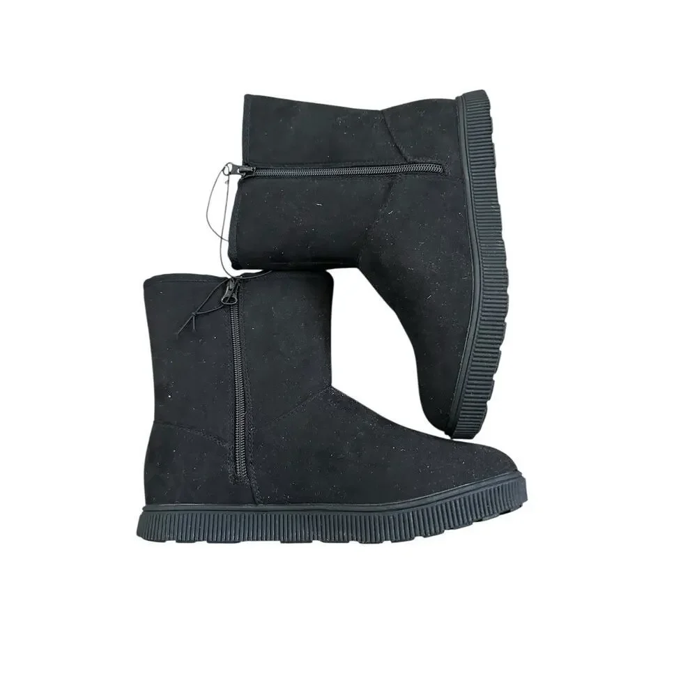 Cat & Jack Girls' Holland Zipper Shearling Style Boots Black Size Select